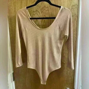 Banana Republic Ribbed Ballet Neck Bodysuit Small Tan/Nude